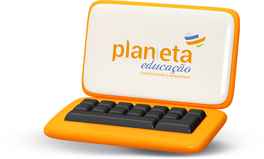 Notebook em imagem 3D com a logo do Planneta Educação