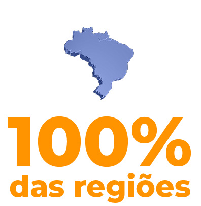 Mapa do Brasil e o texto 100% das regiões