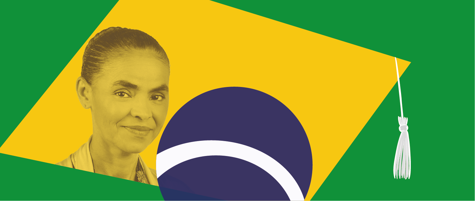 Imagem de Marina Silva em uma ilustração da bandeira do Brasil.